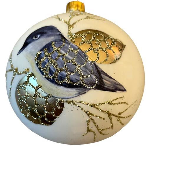 VITBIS Poland Hand Painted Glass Ornament 4in Blue Bird Gold Pinecone NEW - Picture 8 of 10